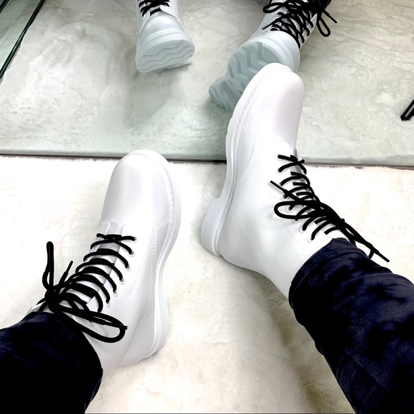 Matte White Combat Boot - Picture 2 of 5